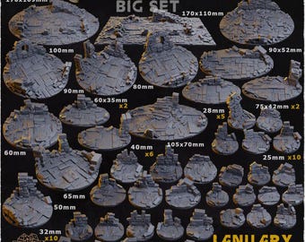 May include: A collection of gray miniature castle ruins in various shapes and sizes, perfect for tabletop gaming or model building. The set includes pieces ranging from 25mm to 170mm in size, with the text "CASTLE RUINS BIG SET" and "JANUARY RELEASE".
