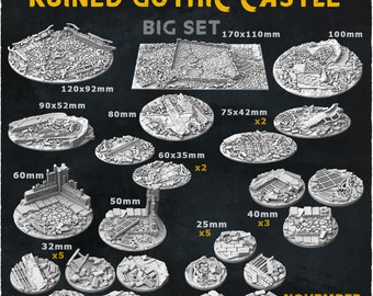 BASES - Ruined Gothic Castle themed Medieval ruins bases for wargames and tabletop twelve sizes available by zabavka workshop