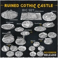 BASES - Ruined Gothic Castle themed Medieval ruins bases for wargames and tabletop twelve sizes available by zabavka workshop product logo