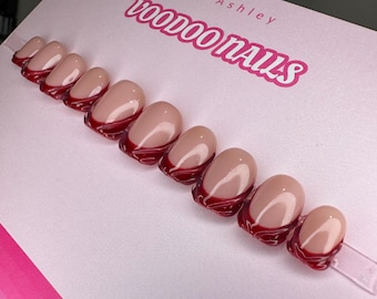 Unhas Press On Abstract Burgundy: Conjunto de unhas de Natal