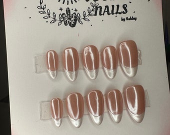 French with a Chrome Press On Nails. Reusable Press On Nails. Chrome Nails.