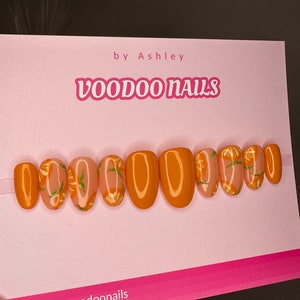 Orange Fruit Nails. Fruit Nails. Spring Nails. Orange Nails. Press On Nails.