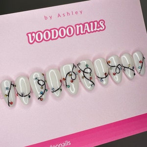 Christmas Lights Press On Nails. Christmas Nails. Holiday Nails.