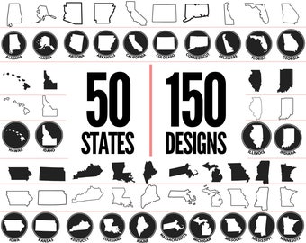 USA Bundesstaaten SVG Bundle: 50 Bundesstaaten Umrisse Cut Files (Digitaler Download)