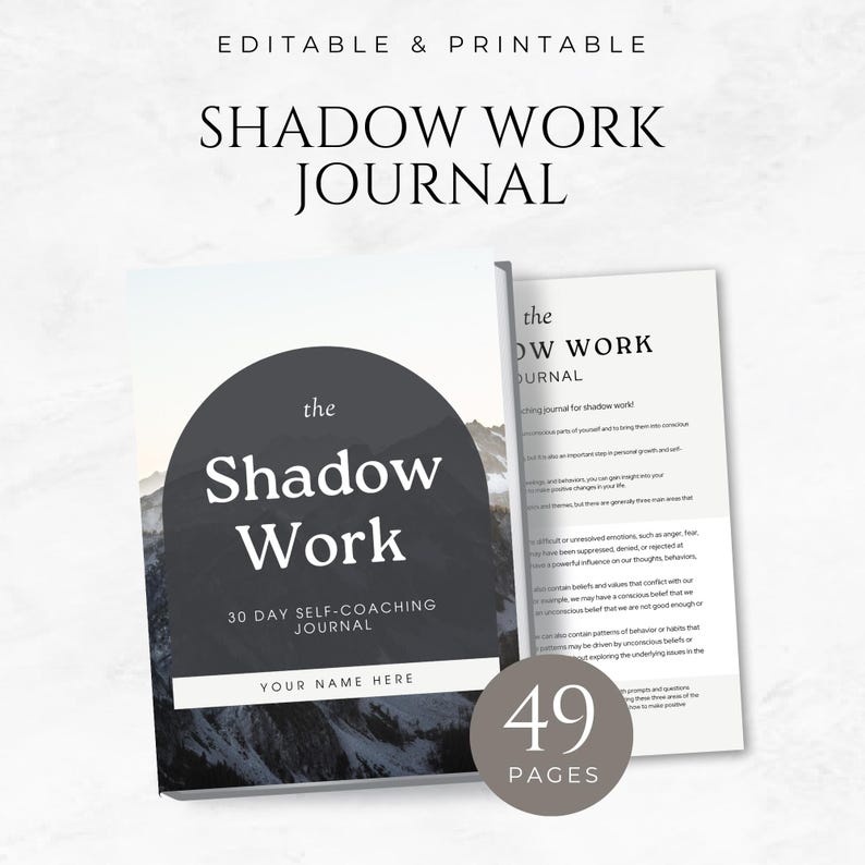 Pode incluir: Um di&aacute;rio de autocoaching imprim&iacute;vel de 30 dias intitulado "The Shadow Work Journal" com um fundo de cordilheira. O di&aacute;rio tem 49 p&aacute;ginas e foi projetado para ajud&aacute;-lo a explorar sua sombra.