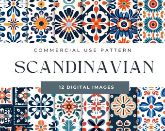Seamless Scandinavian Patterns Digital Scandinavian Folk Art Scandinavian Print Scandinavian Folk Art Pattern Scandinavian Folk Art Design