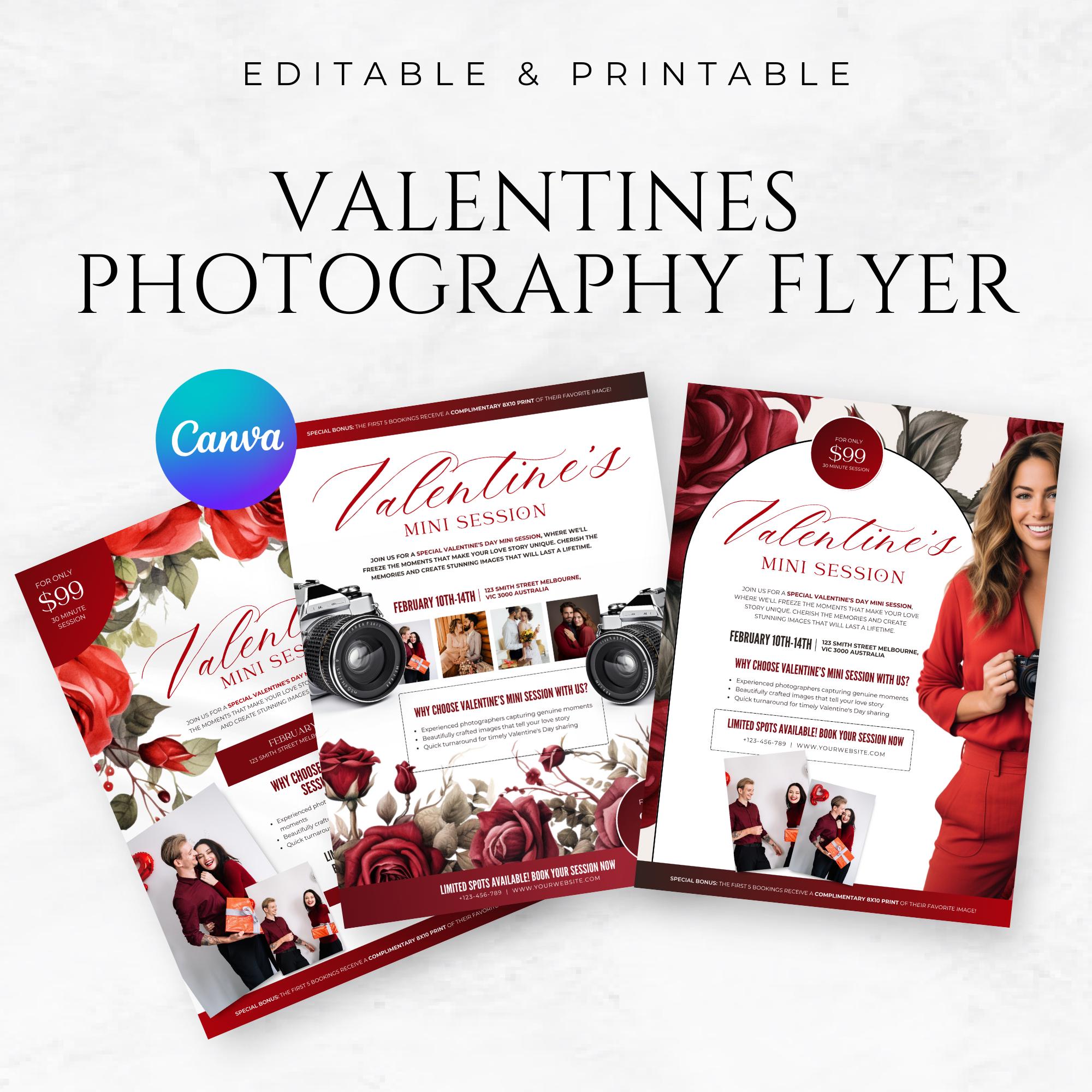 Valentine's Mini Photography Session Template Canva Template for Photographers Photography Flyer Photographer Flyer Valentines Day Promo