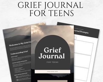 Diario de duelo para adolescentes, plantilla de Canva para diario de duelo, libro de trabajo de duelo para adolescentes, diario de apoyo para el duelo, diario de sanación, diario de duelo y pérdida.