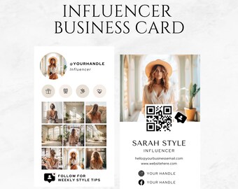 Influencer Business Card with Barcode Editable Influencer Business Card Printable Influencer Digital Card Content Creator Business Card