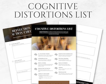 Plantilla de lista de distorsiones cognitivas Hoja de trabajo de terapia imprimible Hoja de trabajo de TCC Hoja de trabajo de salud mental Terapia cognitivo-conductual Autoayuda