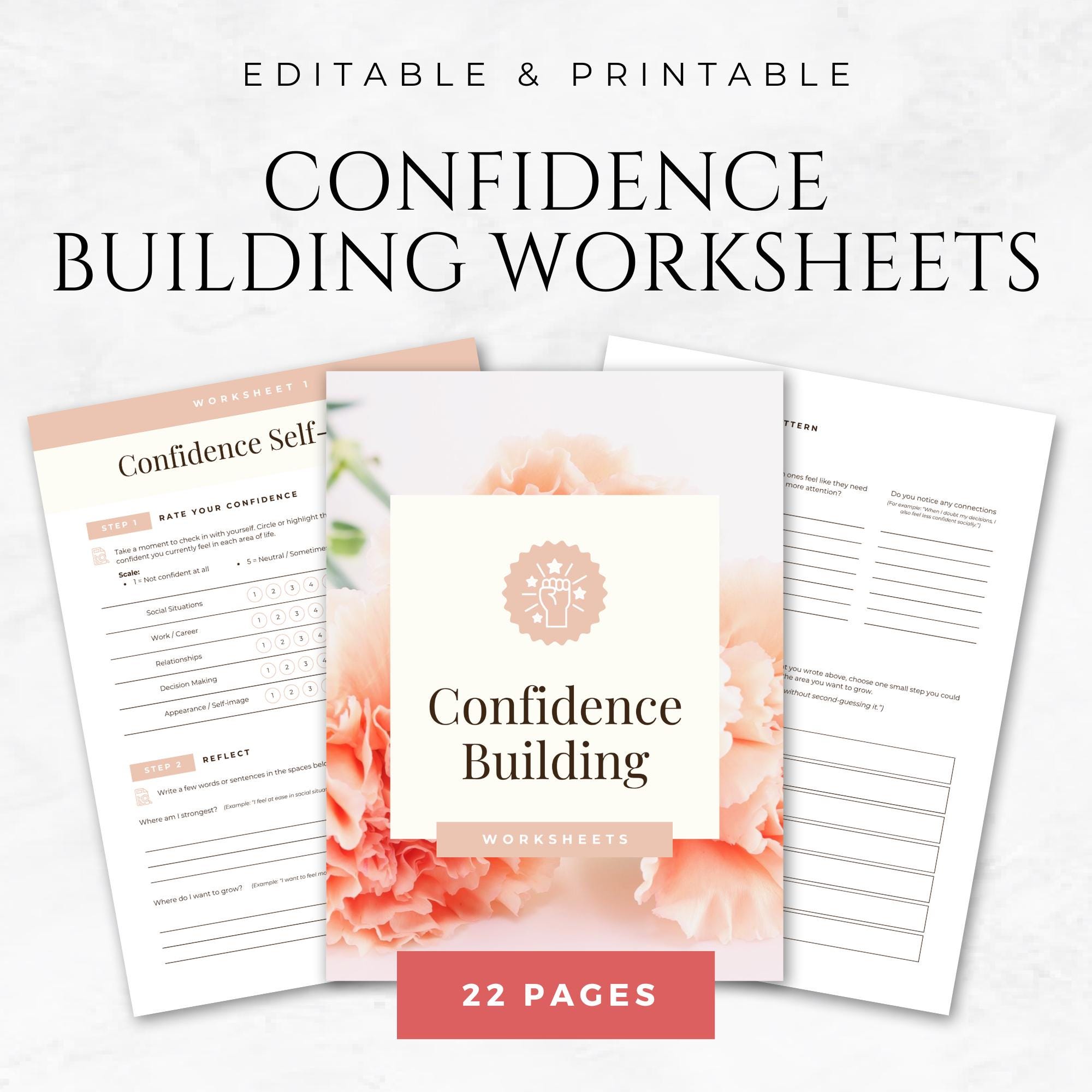 Confidence Building Worksheets Canva Template Editable Mindset Workbook ...