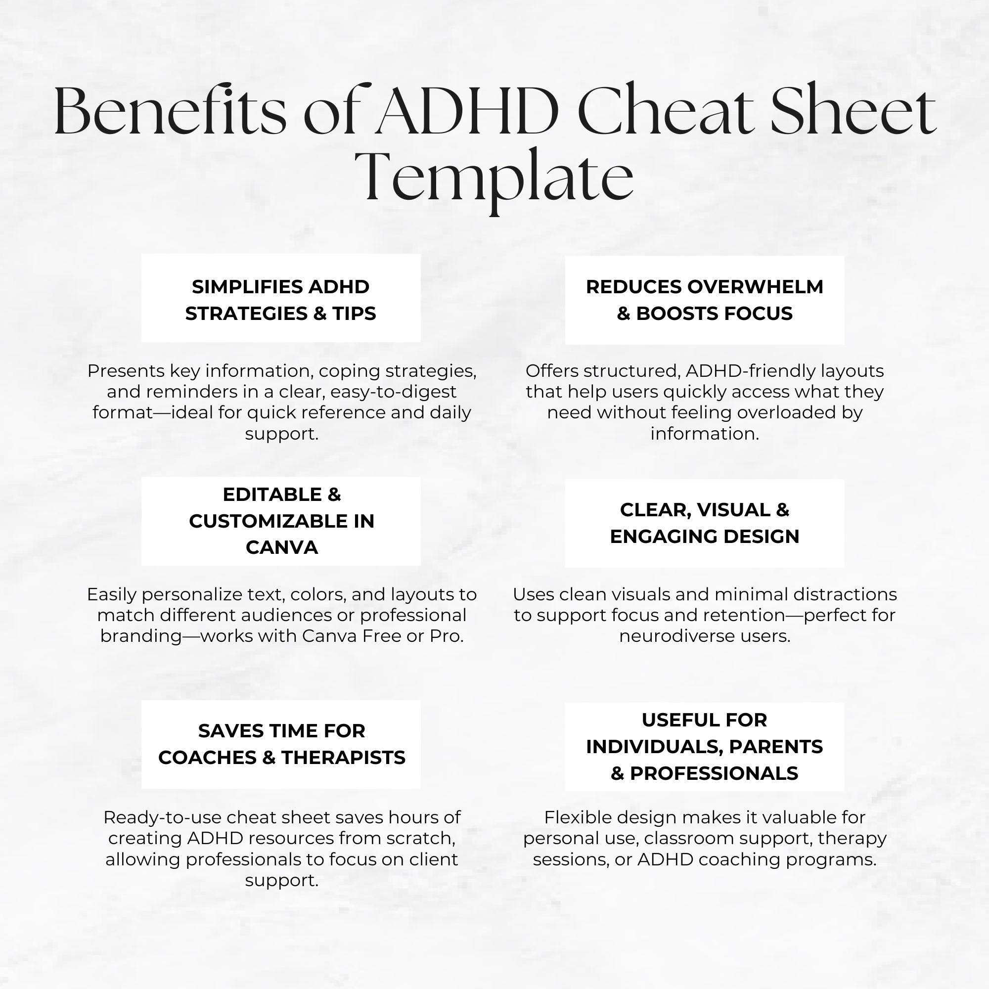 ADHD Cheat Sheet Canva Template Editable ADHD Strategy Guide Printable ...