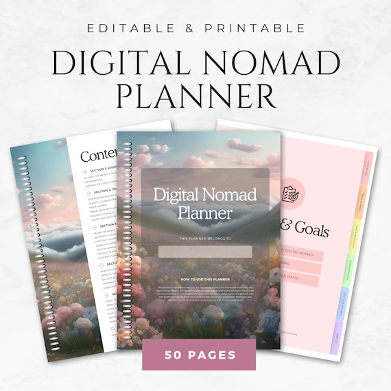 Digital Nomad Planner Canva Template Remote Work Tool Travel Organizer Freelancer Work Plan Editable Workbook Printable Productivity Tracker