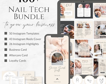 Szablon postów na Instagramie dla stylisty paznokci Rolki i wyróżnienia na Instagramie dla stylistów paznokci Zestaw do brandingu dla stylistów paznokci Karty biznesowe i lojalnościowe dla stylistów paznokci