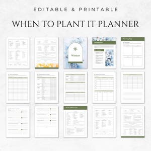 May include: Printable planner with a watercolor design of blue flowers and the word "Winter". The planner includes pages for planning, tracking, and lists related to gardening.