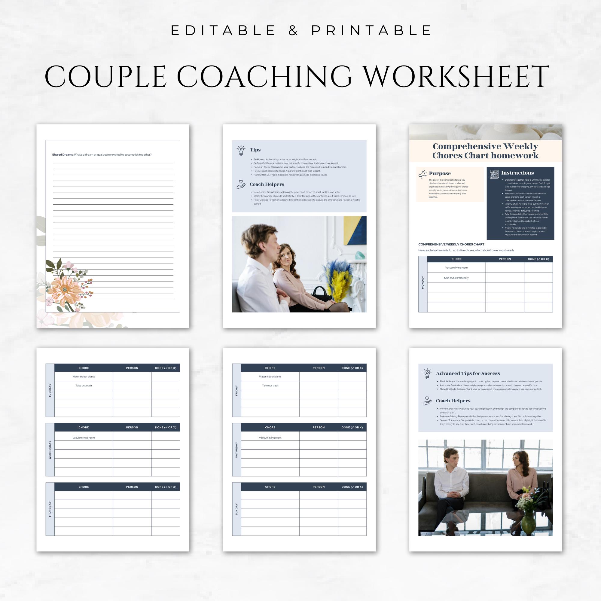 Couple Coaching Worksheet Template Printable Marriage Counseling Couple ...