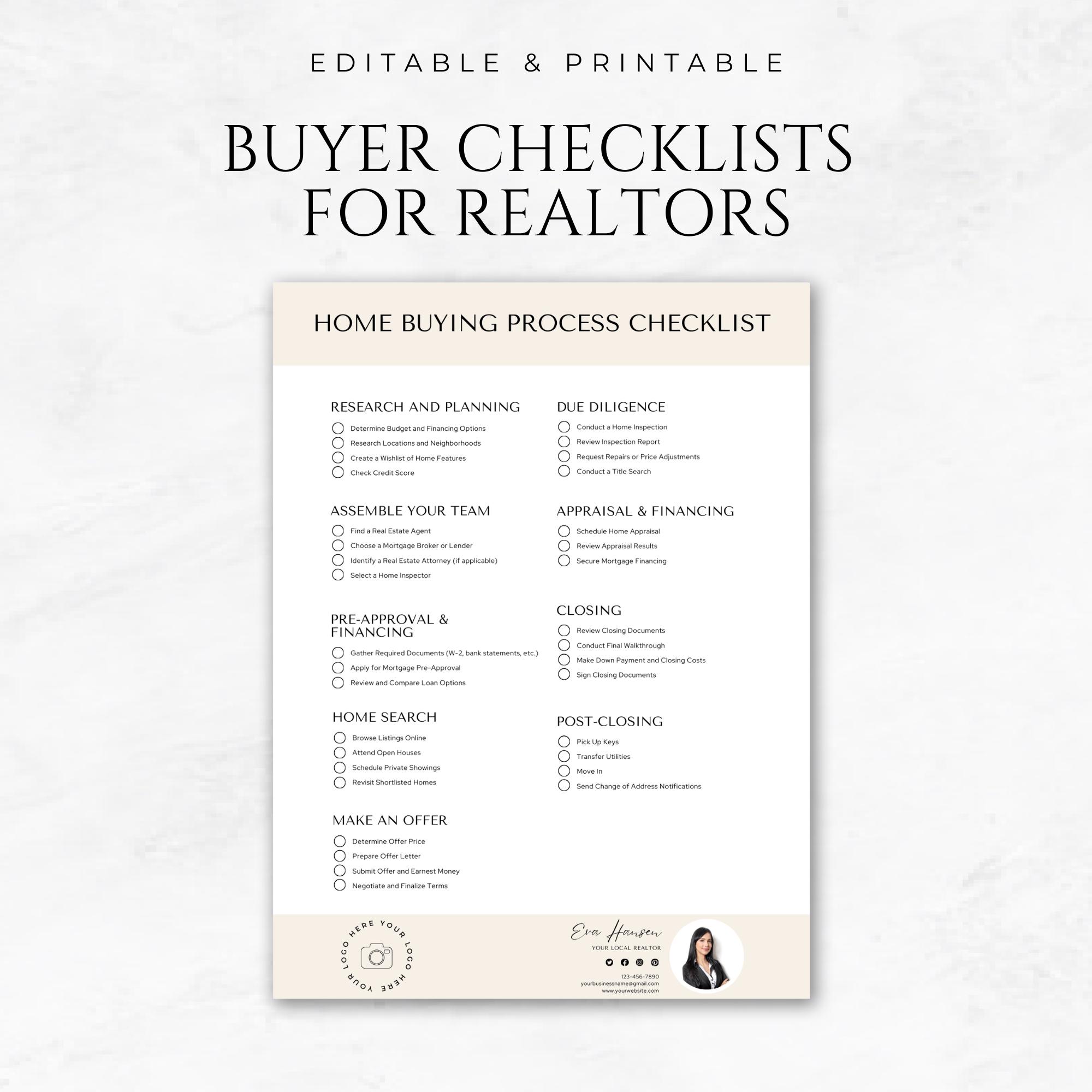 Buyer Checklist for Realtors Template Home Buying Guide Real Estate ...