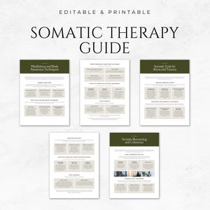 May include: Printable guide to somatic therapy with four sections: Mindfulness and Body Awareness Techniques, Three Dimensional Breathing Techniques, Somatic Tools for Stress and Trauma, and Somatic Resourcing and Coherence.