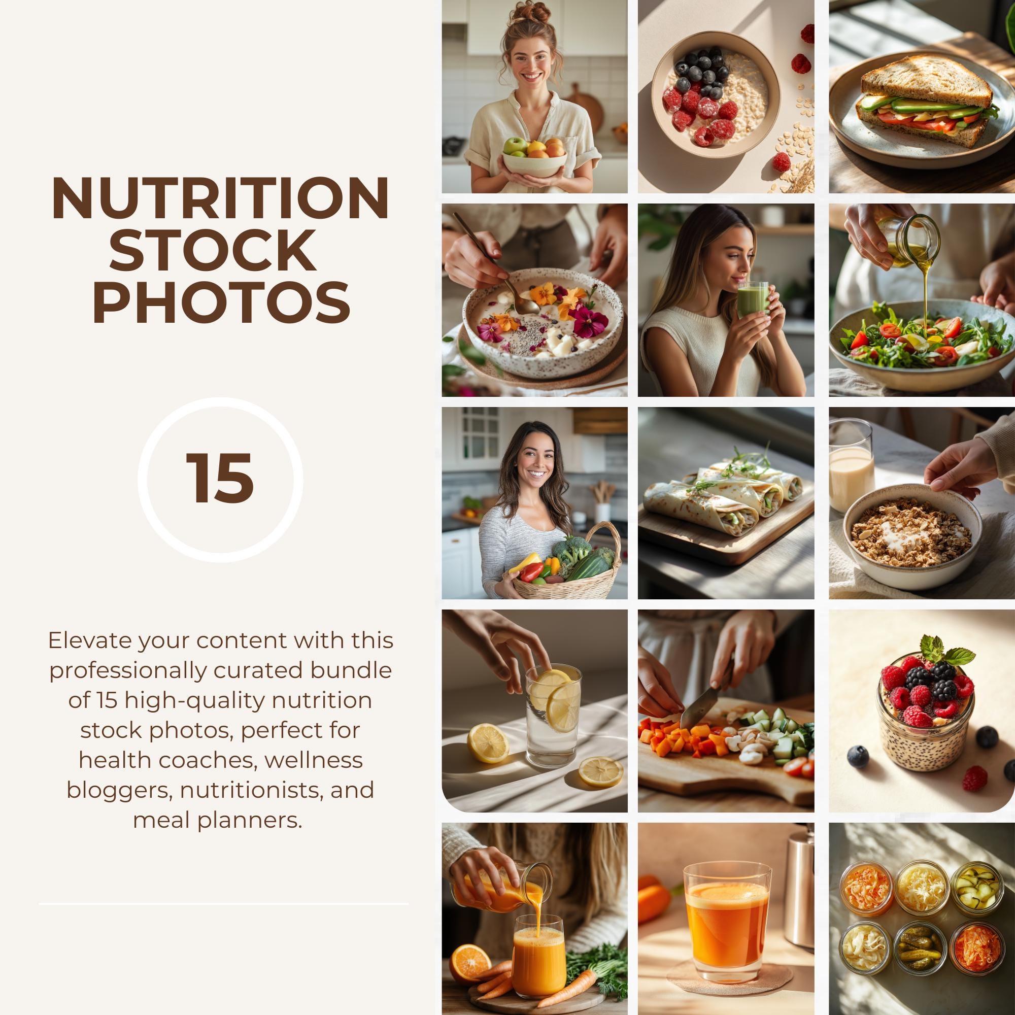 15 Ernährungsbilder - Gesunde Ernährung, Meal Prep und Wellness-Lifestyle-Bilder - Perfekt für Coaches, Blogger und Canva Designs