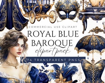 Royal Blue Baroque Clipart Baroque Art Victorian Fashion Elements Luxury Victorian Masquerade Vintage Royal Carriage Decorative Baroque PNG