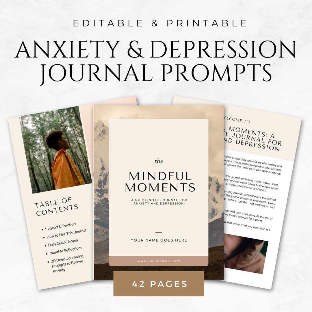 Anxiety and Depression Journal Prompts Mental Health Journal Therapy ...
