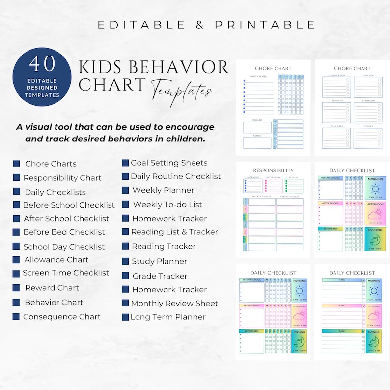 Kids Behavior Chart Templates Printable Behavior Checklist Reward Chart ...