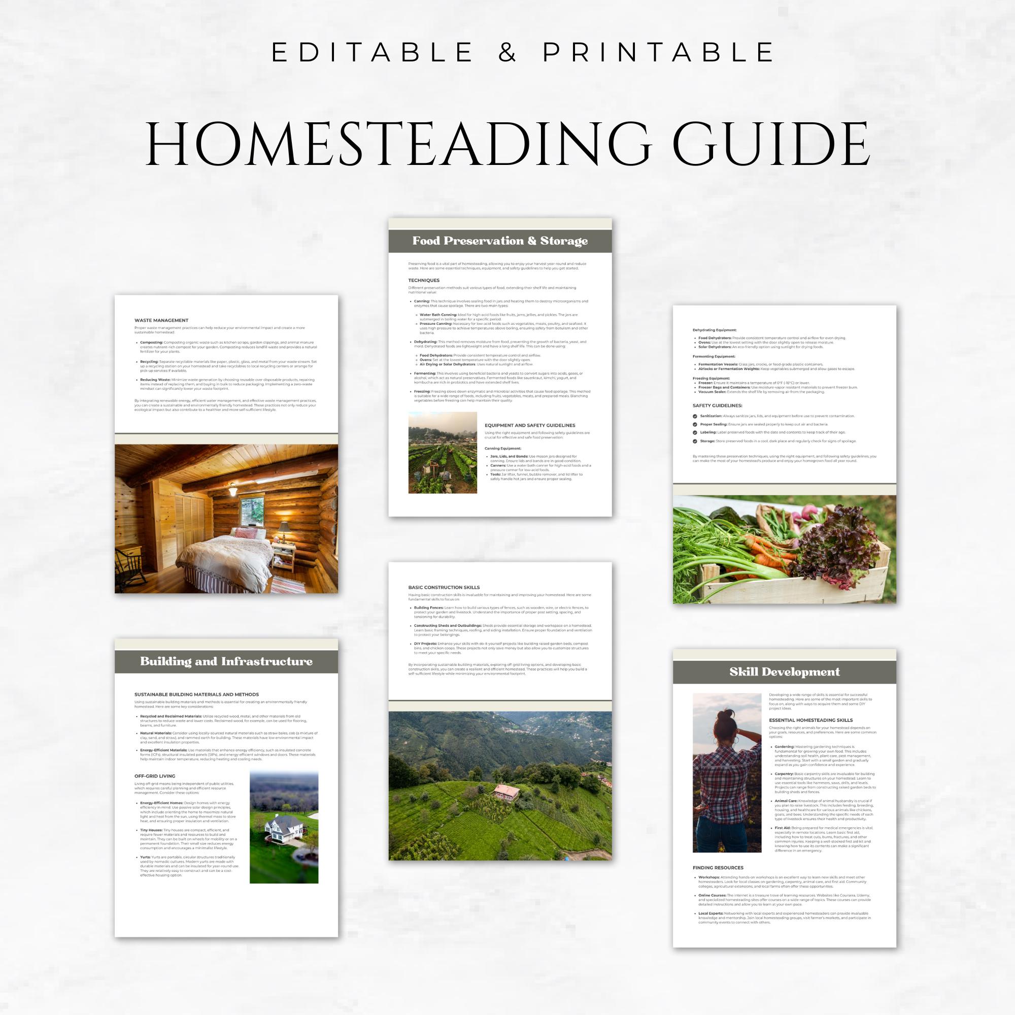 Homesteading Guide Template Self-sufficiency Planner Sustainable Living ...