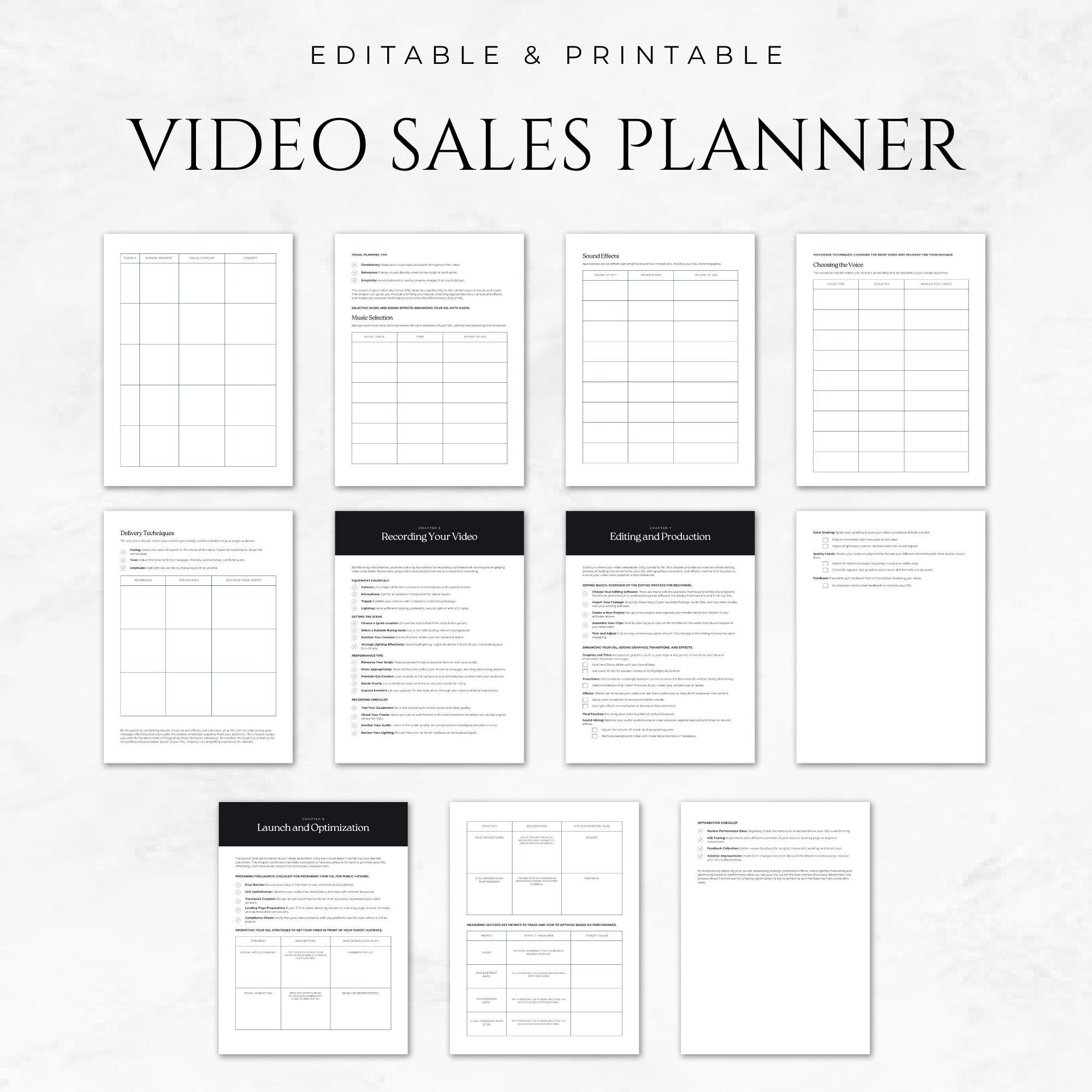 Video Sales Planner Template Printable Video Content Planner