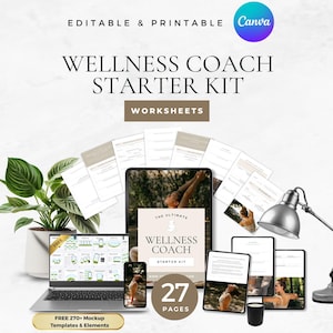 Wellness-Coach-Starterkit, Arbeitsblätter, Canva-Vorlagen, bearbeitbare Coaching-Arbeitsblätter, Formulare für Gesundheitscoaches und deren Klienten, Coaching-Business, ganzheitlicher Coach