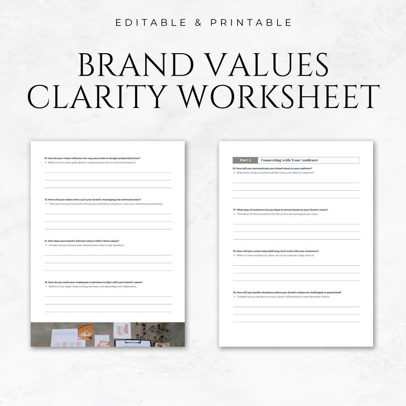 Brand Values Clarity Worksheet Template Printable Brand Strategy Guide ...