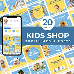 Kids Shop Colorful Social Media Posts Kids Clothing Instagram Templates Kids Accessories Instagram Kids Toys Instagram Kids Boutique Posts