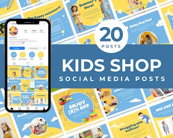 Kids Shop Colorful Social Media Posts Kids Clothing Instagram Templates Kids Accessories Instagram Kids Toys Instagram Kids Boutique Posts