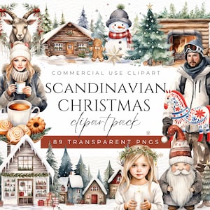 Scandinavian Christmas Clipart Nordic Winter Clipart Hygge Christmas Clipart Scandi Christmas Watercolor Christmas Scandinavian Holiday PNG