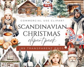 Scandinavian Christmas Clipart Nordic Winter Clipart Hygge Christmas Clipart Scandi Christmas Watercolor Christmas Scandinavian Holiday PNG