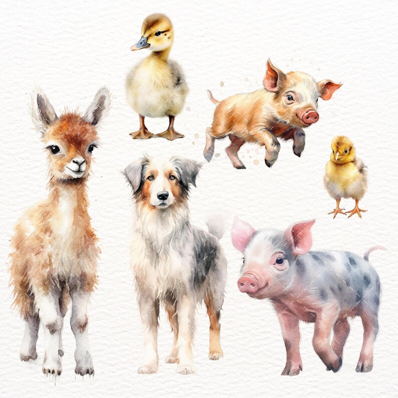 Farm Animals Clipart Cute Watercolor Farm Animals Baby Farm Animals ...