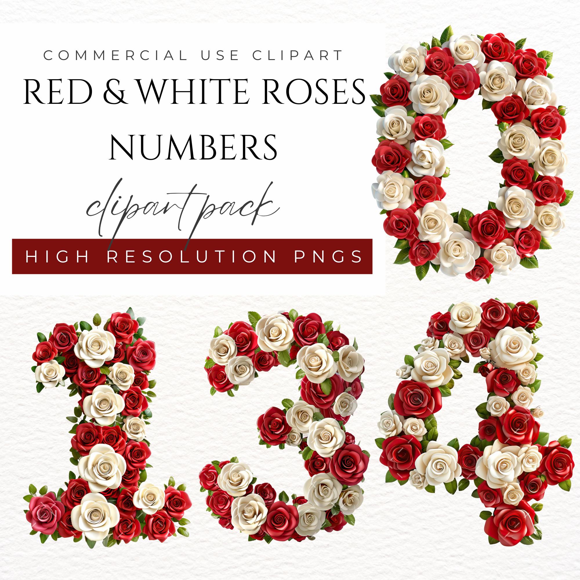Rose Numbers Clipart Red Rose Clipart White Rose Clipart Floral Numbers ...