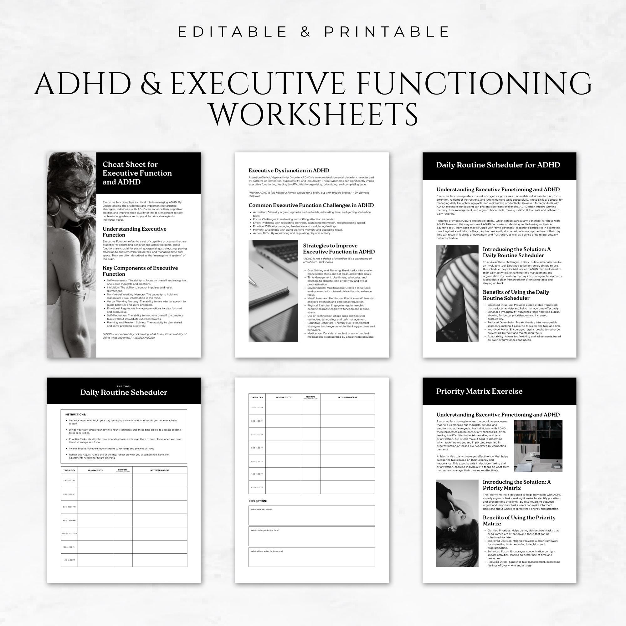 ADHD & Executive Functioning Worksheets Templates ADHD Planner ...