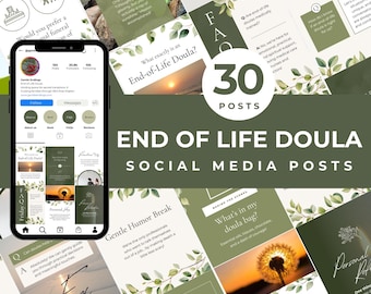 End-of-Life Doula Social Media Posts Grief Support Instagram Posts Canva Editable Content Compassionate Death Doula Marketing Content Kit