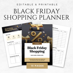 Black Friday Shopping Planner Canva-mall Mall för semesterbudgetplanerare Redigerbar shoppingorganisatör Rabattspårningsarbetsblad