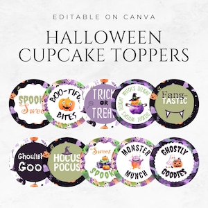 Halloween Cupcake Toppers Template Printable Halloween Food Toppers Spooky Food Labels Scary Halloween Cake Toppers Template Editable Canva