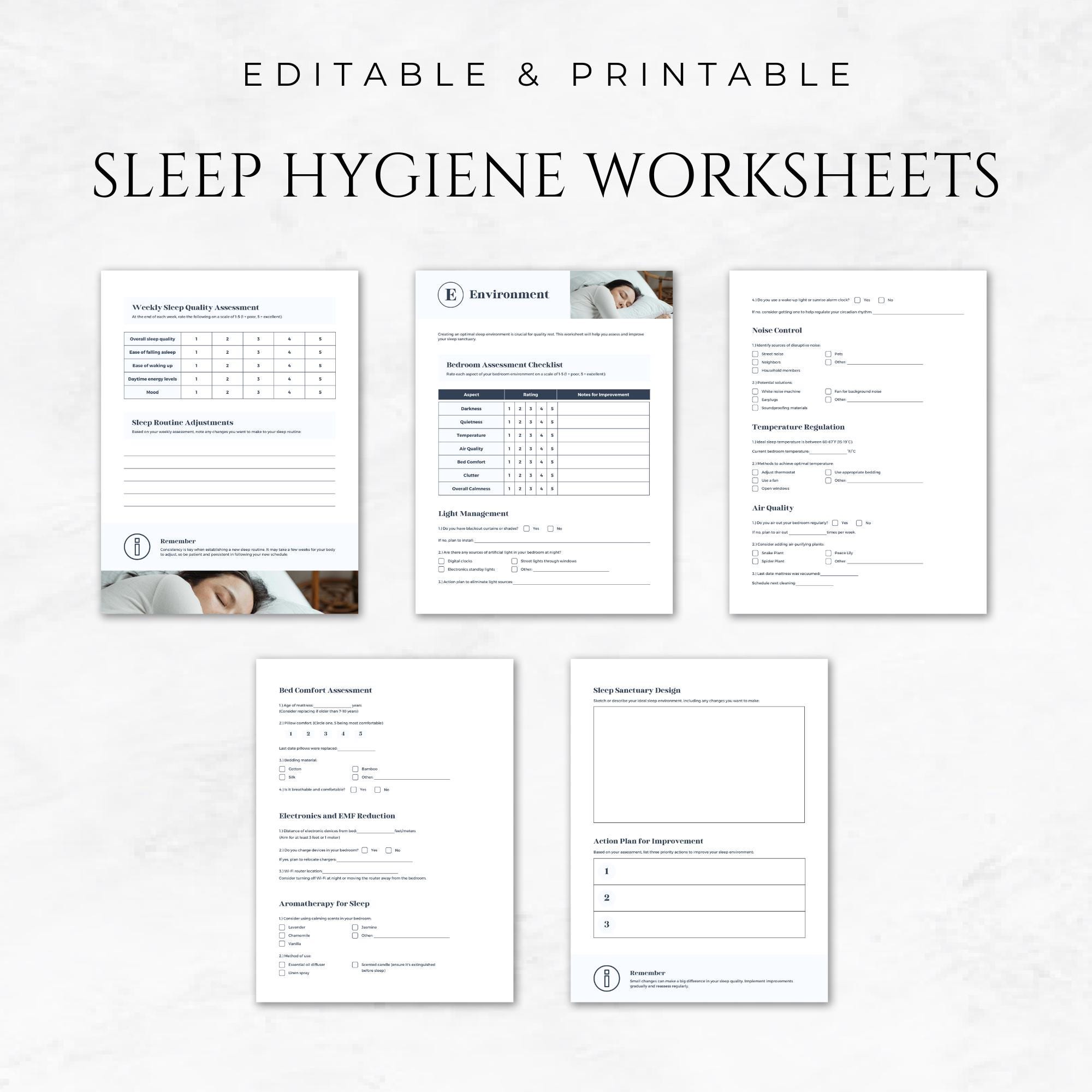 Sleep Hygiene Worksheets Template Better Sleep Planner Healthy Sleep Habits Journal Sleep ...