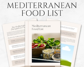 Mediterranean Food List Canva Template for Health Coaches Nutrition Resource Healthy Grocery List Printable Food Guide Mediterranean Diet