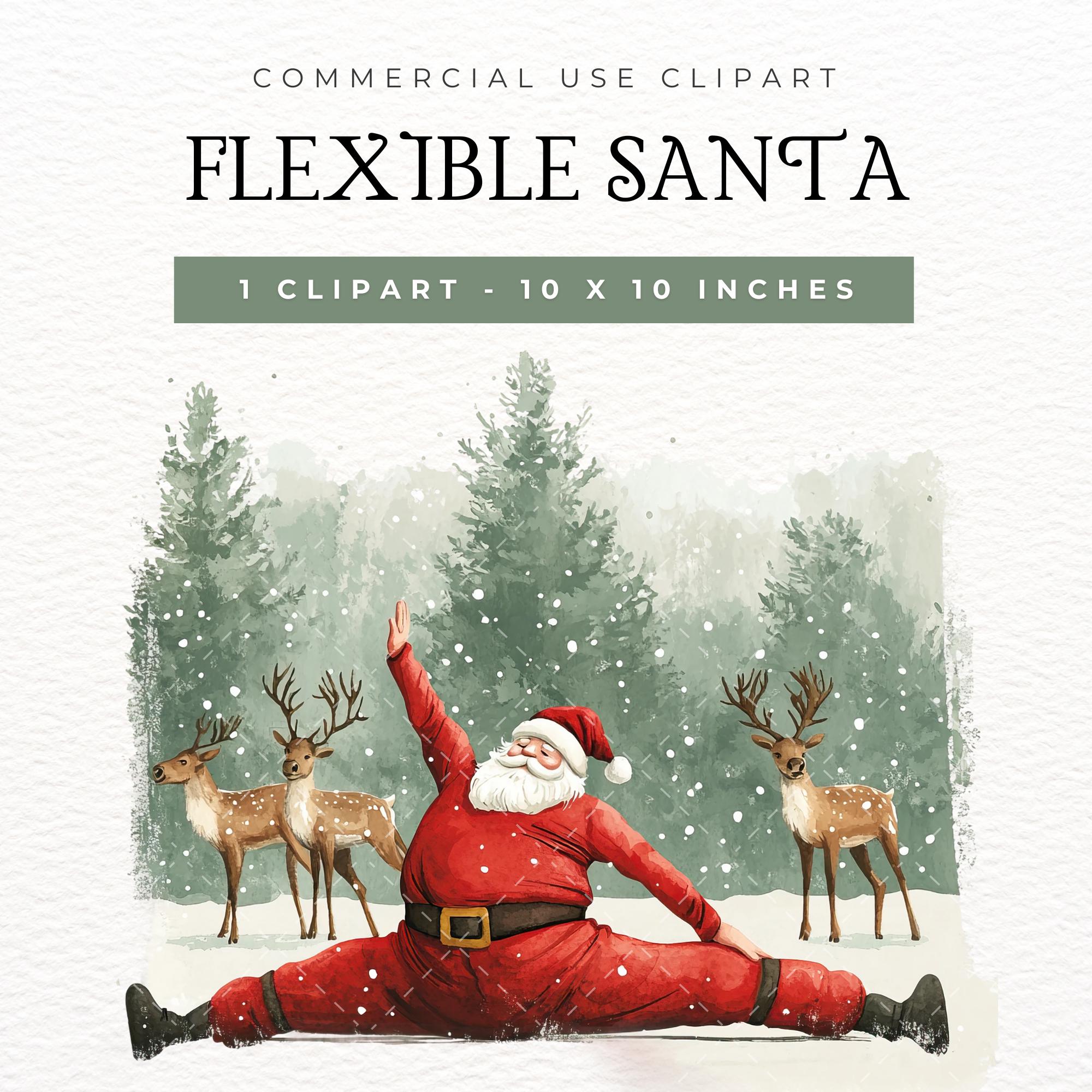Santa Splits Santa Doing Split Clipart Yoga Santa Clipart Pilates Santa Art Funny ...