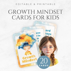 Wachstumsmentalitätskarten für Kinder Vorlagen Druckbare Positive Affirmationskarten Kindermotivationskarten Kinderentwicklungskarten Canva Bearbeitbar