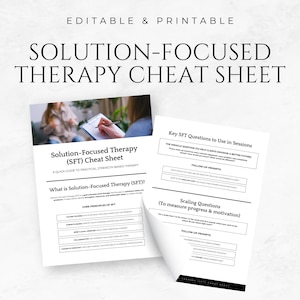Cheatsheetsjabloon oplossingsgerichte therapie Afdrukbare counselingtools Werkblad geestelijke gezondheid Hulpmiddelen voor therapeuten Therapiesessiegids