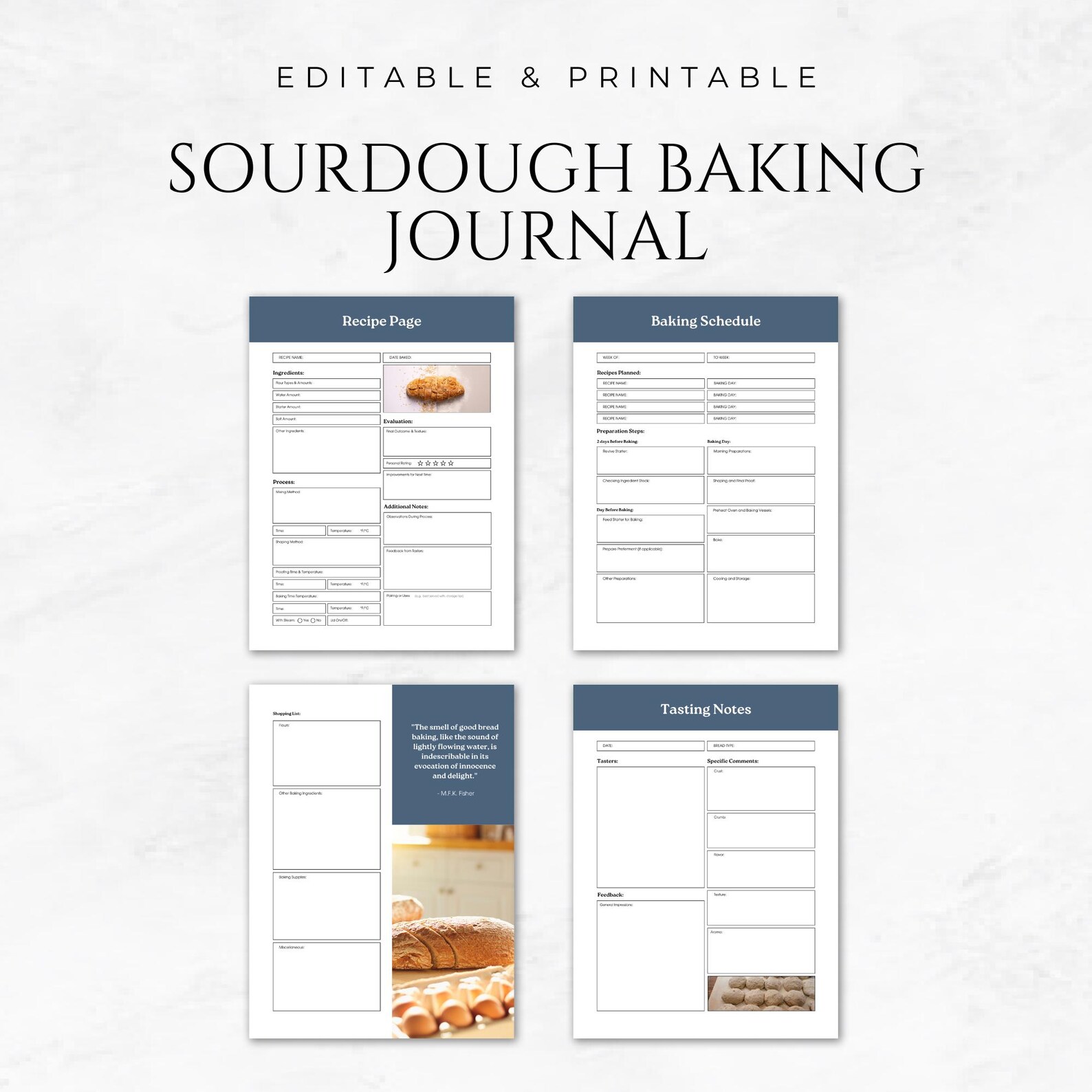 Sourdough Baking Journal Template Printable Bread Making Log Baking Planner Artisan Bread ...