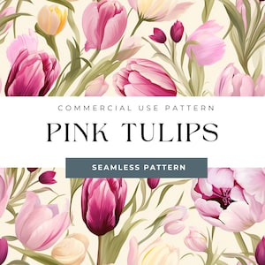 Seamless Pink Tulips Digital Pattern Pink Flower Pattern Floral Pattern Botanical Pattern Tulips Graphics Tulips PNG Tulips Digital Paper