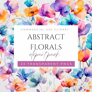 Clipart floral abstrato azul e roxo, clipart de flores rosa e laranja, clipart de flores abstratas, buquê de primavera, flores botânicas de casamento