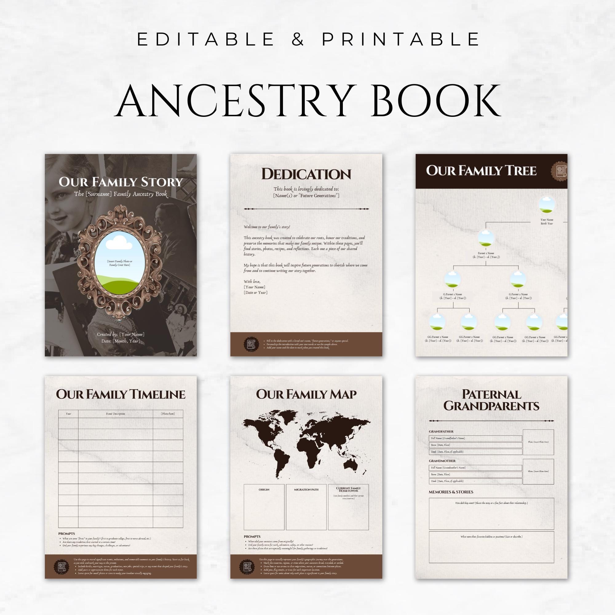 Ancestry Book Canva Template: Editable Family History Keepsake (36 ...