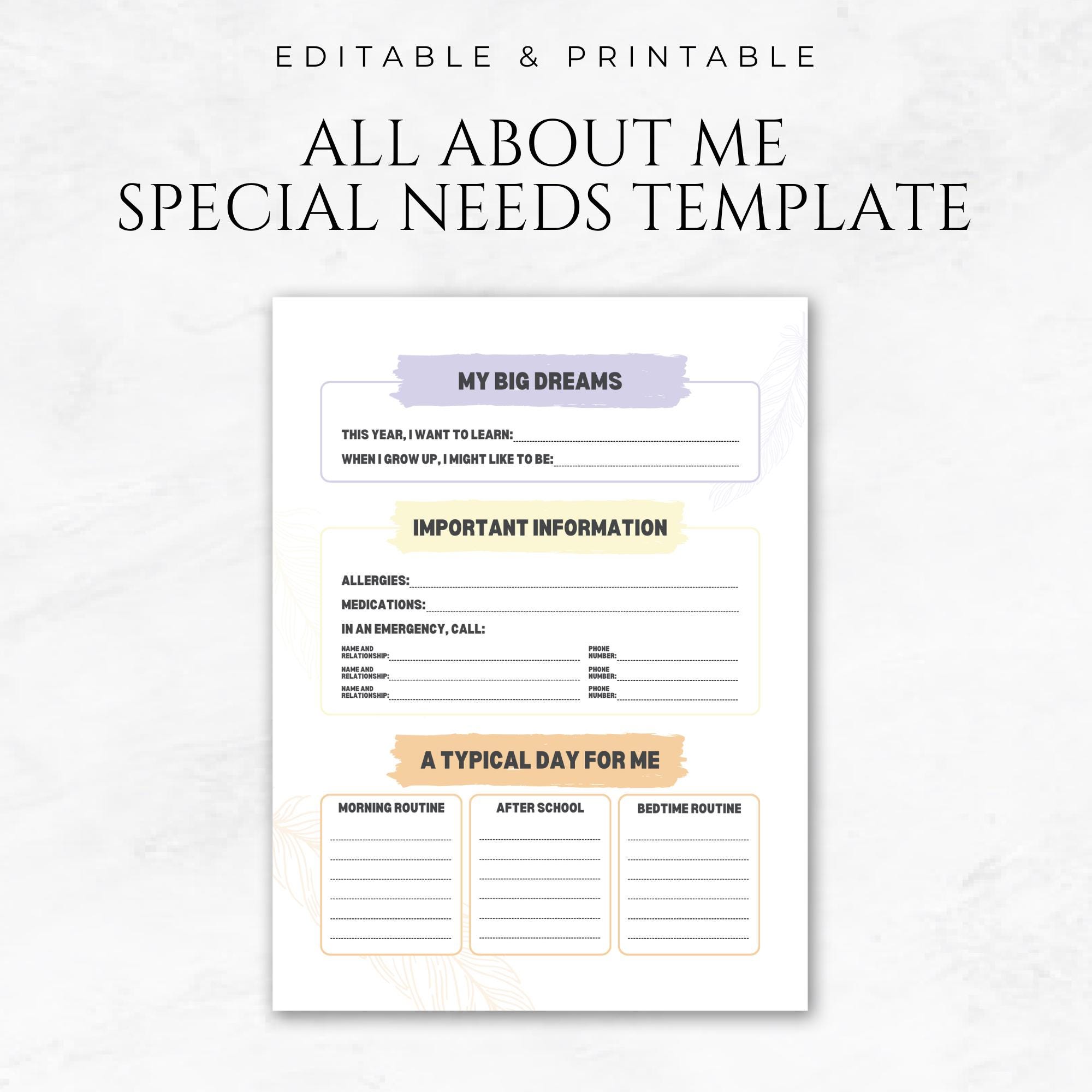 All About Me Special Needs Template Printable Special Needs Profile